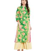 Green printed cotton stitched kurti