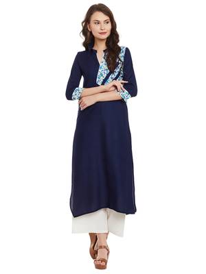 Navy blue printed viscose rayon stitched kurti 2