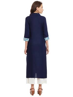 Navy blue printed viscose rayon stitched kurti 3