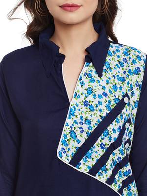 Navy blue printed viscose rayon stitched kurti 5