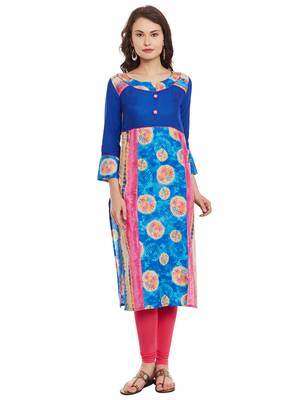 Blue printed cotton stitched kurti 1