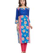 Blue printed cotton stitched kurti