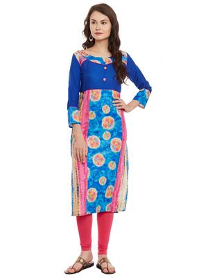 Blue printed cotton stitched kurti 2
