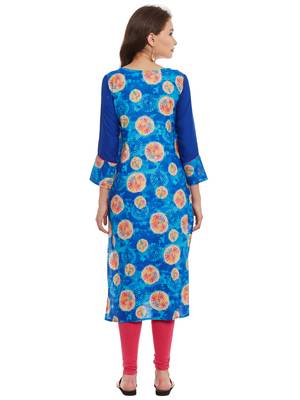 Blue printed cotton stitched kurti 3