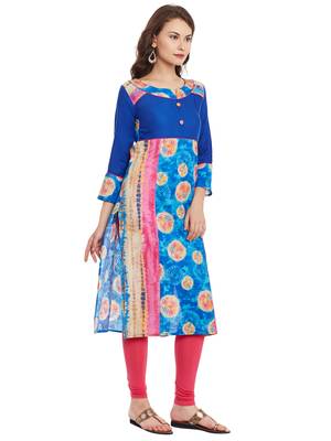 Blue printed cotton stitched kurti 4
