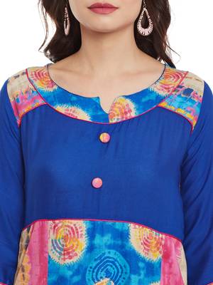 Blue printed cotton stitched kurti 5
