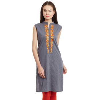 Grey plain cotton stitched kurti 1