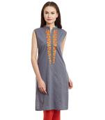 Grey plain cotton stitched kurti