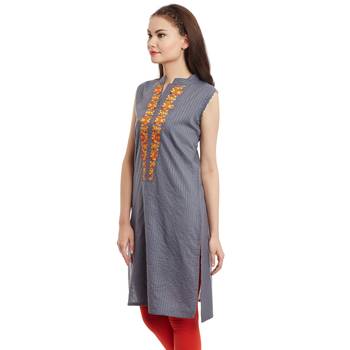 Grey plain cotton stitched kurti 2