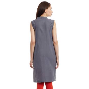 Grey plain cotton stitched kurti 4