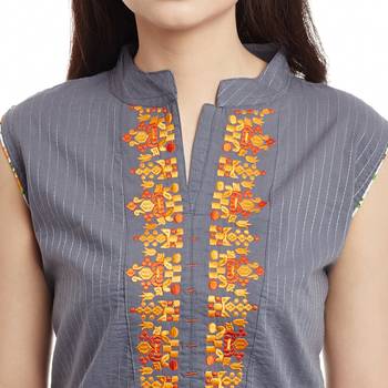 Grey plain cotton stitched kurti 5