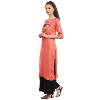 Peach embroidered viscose stitched kurti 2
