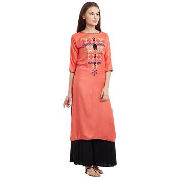 Peach embroidered viscose stitched kurti 3