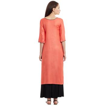 Peach embroidered viscose stitched kurti 4