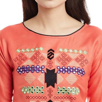 Peach embroidered viscose stitched kurti 5