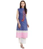 Navy blue embroidered cotton stitched kurti