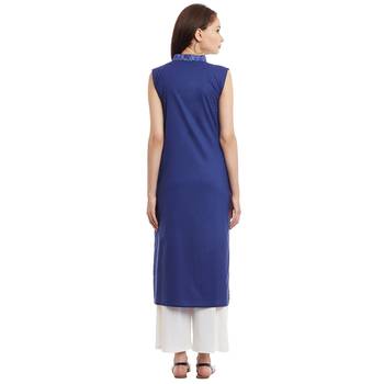 Navy blue embroidered cotton stitched kurti 4