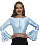 Light Blue Raw Silk Boat Neck Readymade Blouse