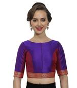 Royal Blue Poly Silk Round Neck Readymade Blouse