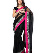 Black Colored Net Plain Saree With Blouse