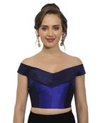 Navy and Cobalt Blue Raw Silk Off-Shoulder Readymade Blouse