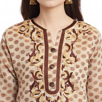 Beige textured cotton stitched kurti 5