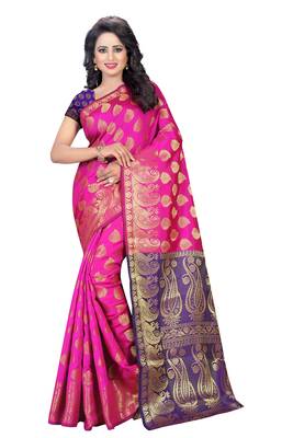 Multicolor woven banarasi silk saree with blouse 1