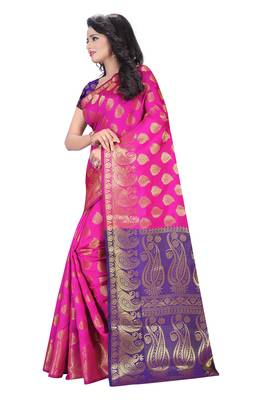 Multicolor woven banarasi silk saree with blouse 2