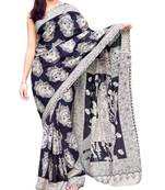 Giftpiper Kalamkari Saree In Cotton Black & Cream 1