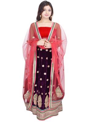 Purple hand woven velvet stitched lehenga 1