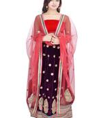 Purple hand woven velvet stitched lehenga