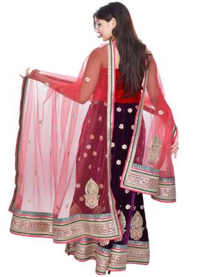 Purple hand woven velvet stitched lehenga 2
