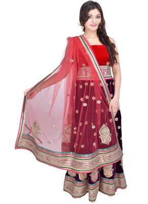 Purple hand woven velvet stitched lehenga 3