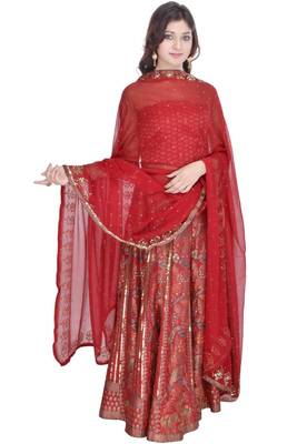 Red hand woven silk stitched lehenga 1