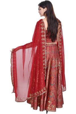 Red hand woven silk stitched lehenga 2