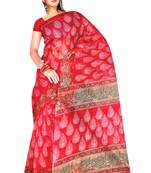 Red printed tissue  saree with blouse