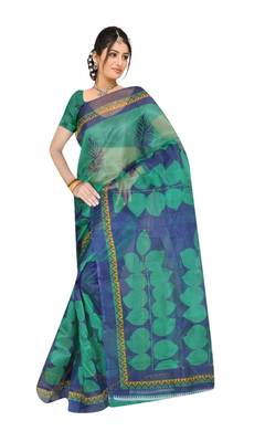 Blue printed tissue saree with blouse 1