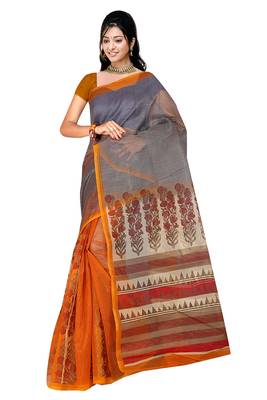 Multicolor printed net saree with blouse 1