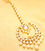 Beautiful Pear Shaped Kundan Pearl Maang Tikka