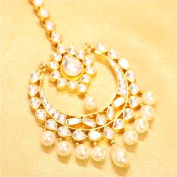 Beautiful Pear Shaped Kundan Pearl Maang Tikka 2
