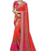 Multicolor embroidered art silk saree with blouse