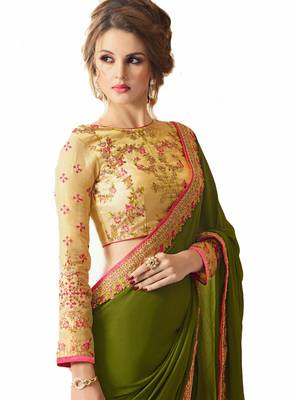 Dark purple embroidered georgette saree with blouse 3