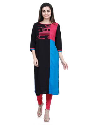 Black embroidered rayon kurtas-and-kurtis 1