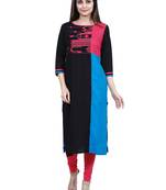 Black embroidered rayon kurtas-and-kurtis
