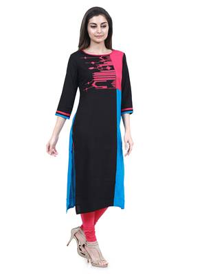 Black embroidered rayon kurtas-and-kurtis 3