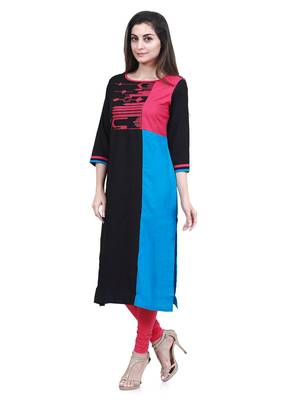 Black embroidered rayon kurtas-and-kurtis 4