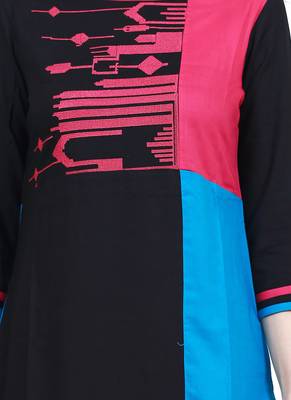Black embroidered rayon kurtas-and-kurtis 5