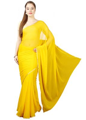 Yellow plain chiffon saree with blouse 1