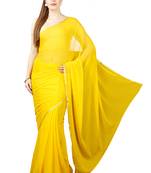 Yellow plain chiffon saree with blouse
