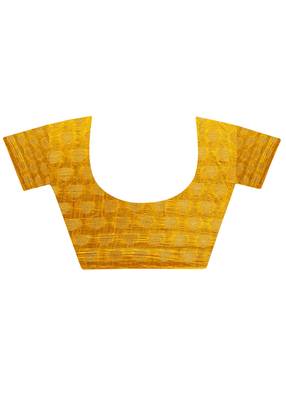 Yellow plain chiffon saree with blouse 5